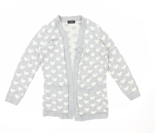 Club L Womens Grey V-Neck Geometric Acrylic Cardigan Jumper Size 12 - Love heart