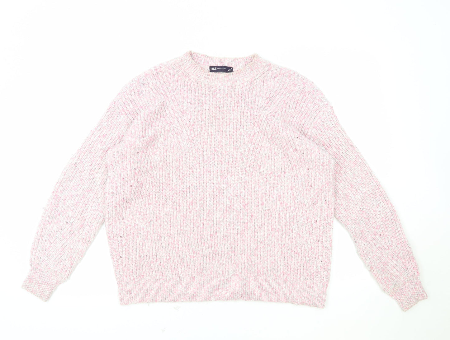 Marks and Spencer Womens Pink Round Neck Polyester Pullover Jumper Size M