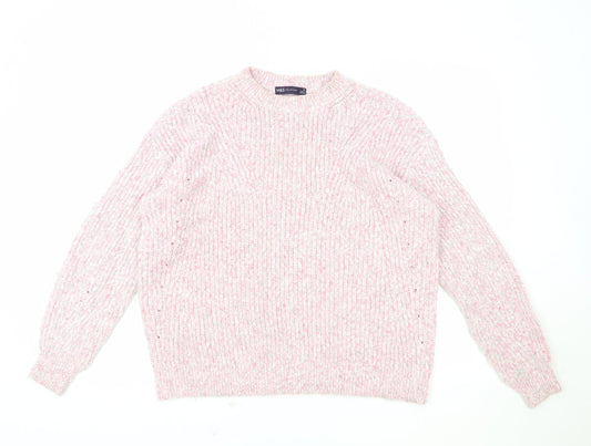 Marks and Spencer Womens Pink Round Neck Polyester Pullover Jumper Size M
