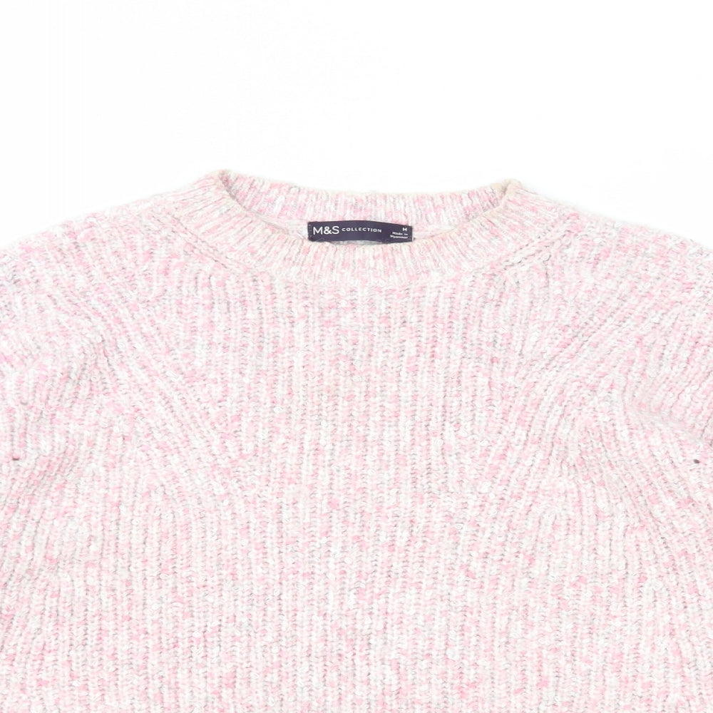 Marks and Spencer Womens Pink Round Neck Polyester Pullover Jumper Size M