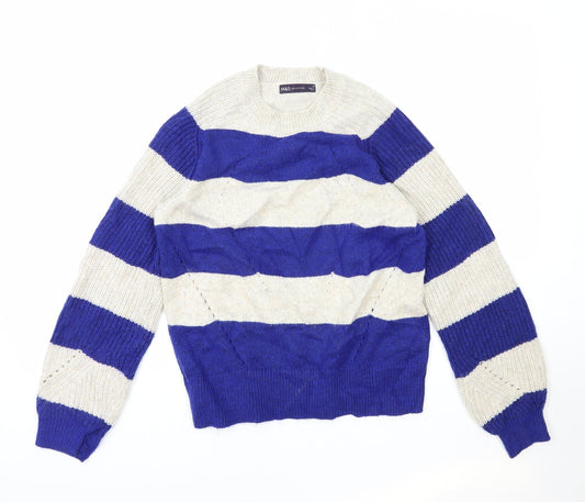 Marks and Spencer Womens Multicoloured Round Neck Striped Polyester Pullover Jumper Size S