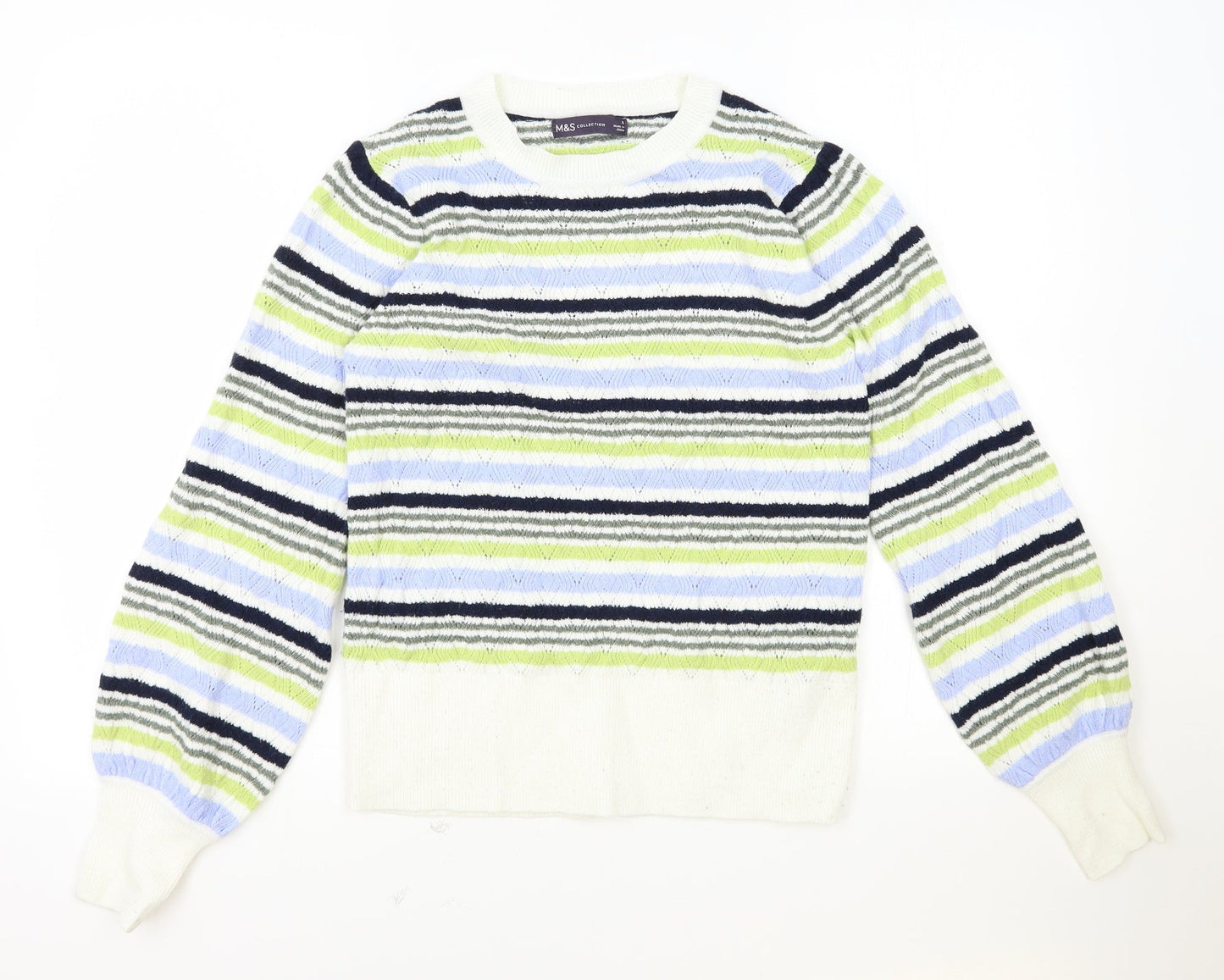 Marks and Spencer Womens Multicoloured Scoop Neck Striped Polyester Pullover Jumper Size S
