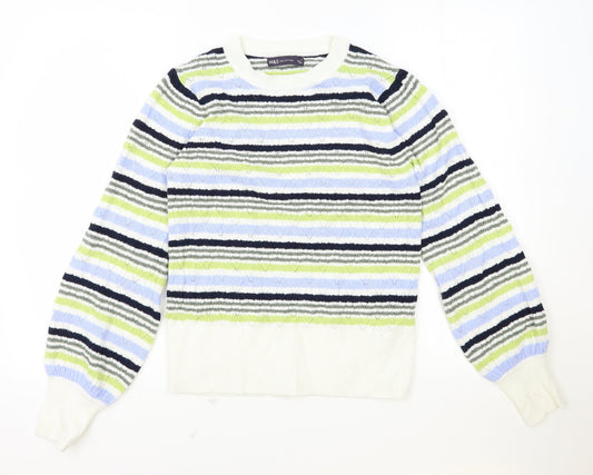 Marks and Spencer Womens Multicoloured Scoop Neck Striped Polyester Pullover Jumper Size S