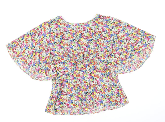 Topshop Womens Multicoloured Geometric Polyester Cropped Blouse Size 12 Round Neck