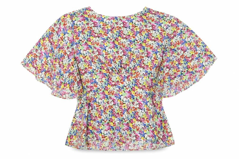 Topshop Womens Multicoloured Geometric Polyester Cropped Blouse Size 12 Round Neck