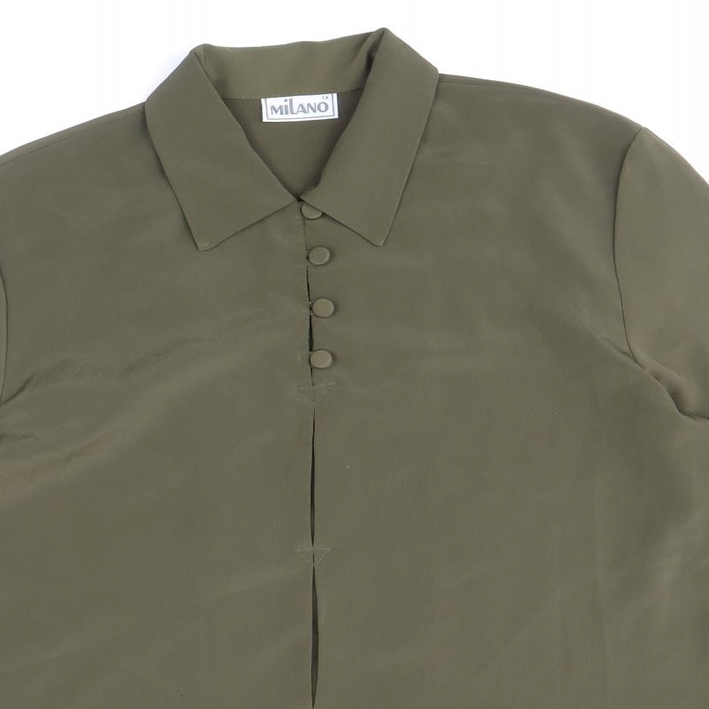 Boggi Milano Womens Green Polyester Basic Blouse Size 14 V-Neck