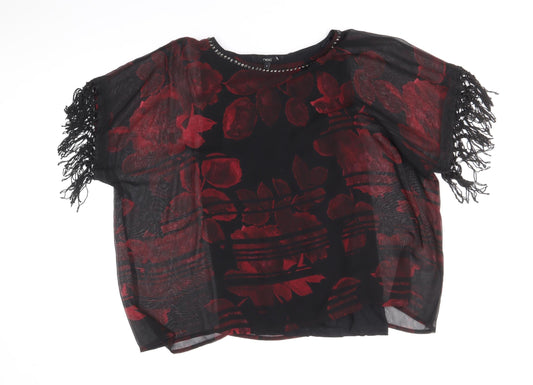 NEXT Womens Black Floral Polyester Basic Blouse Size 12 Boat Neck