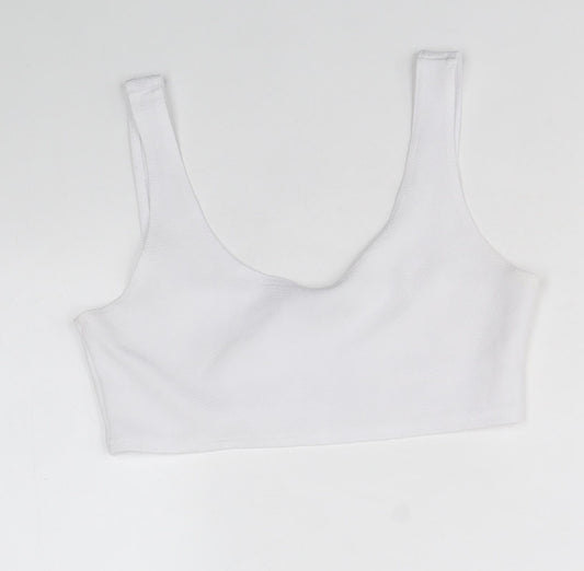 Boohoo Womens White Polyester Cropped Tank Size 12 Scoop Neck