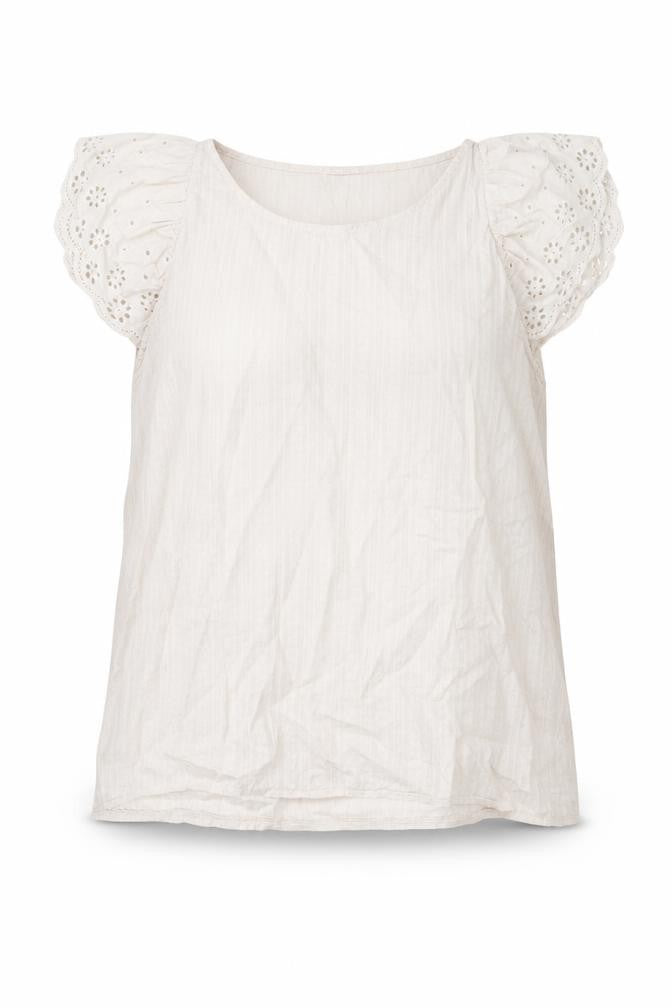Civico 51 Womens Beige 100% Cotton Basic Blouse Size S Scoop Neck - Broder Anglaise Sleeve Detail