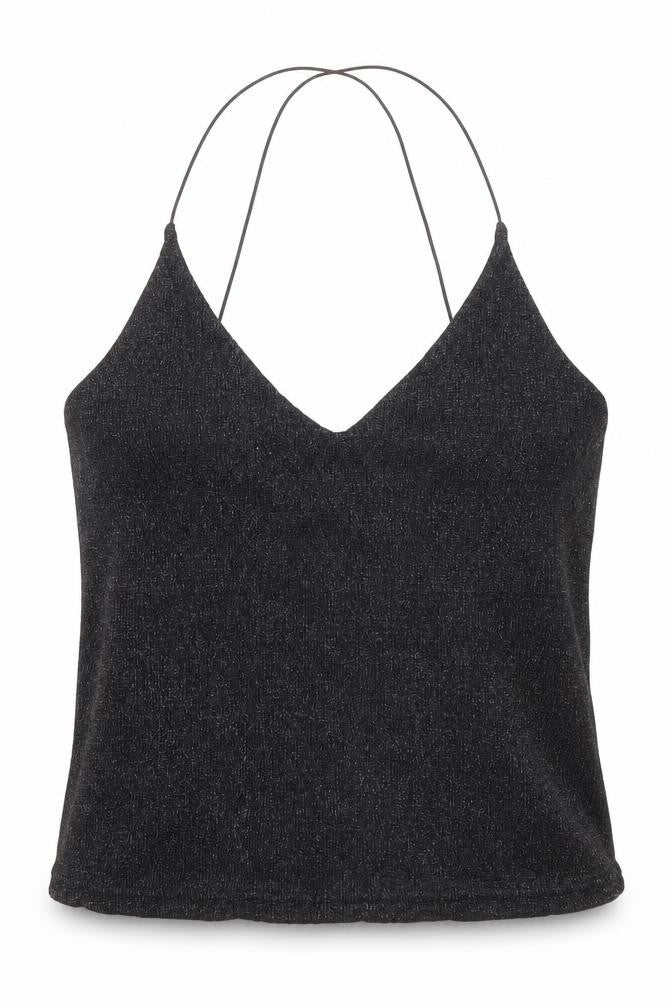 Sparkle & Fade Womens Black Polyester Camisole Blouse Size M V-Neck - Cross Strap Detail