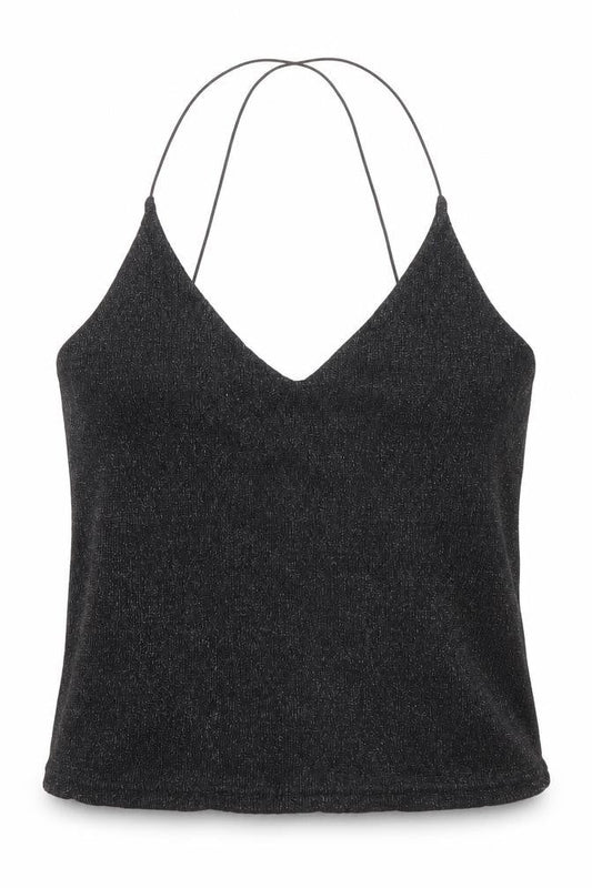 Sparkle & Fade Womens Black Polyester Camisole Blouse Size M V-Neck - Cross Strap Detail
