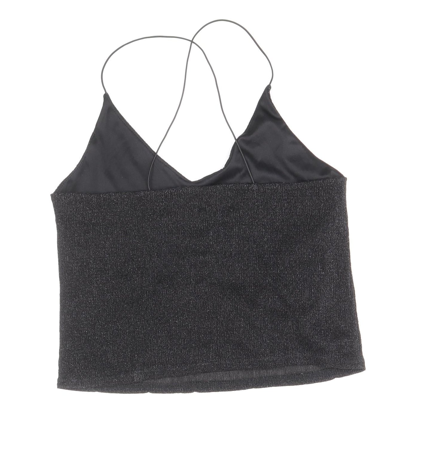 Sparkle & Fade Womens Black Polyester Camisole Blouse Size M V-Neck - Cross Strap Detail