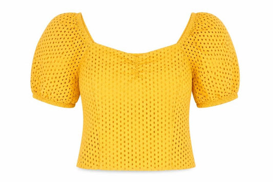 H&M Womens Yellow Cotton Basic Blouse Size 12 Sweetheart