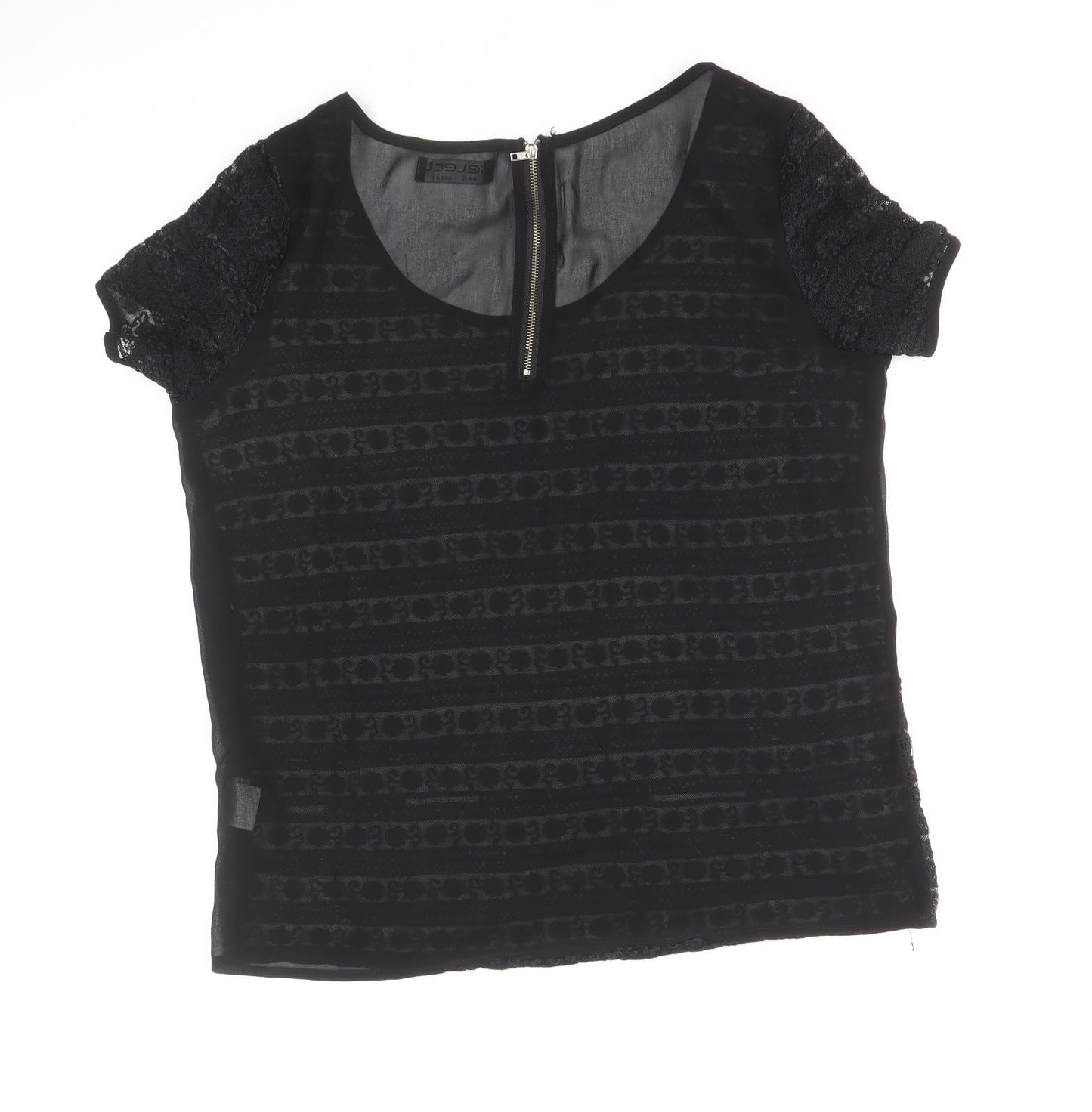 Select Womens Black Floral Polyester Basic Blouse Size 10 Scoop Neck