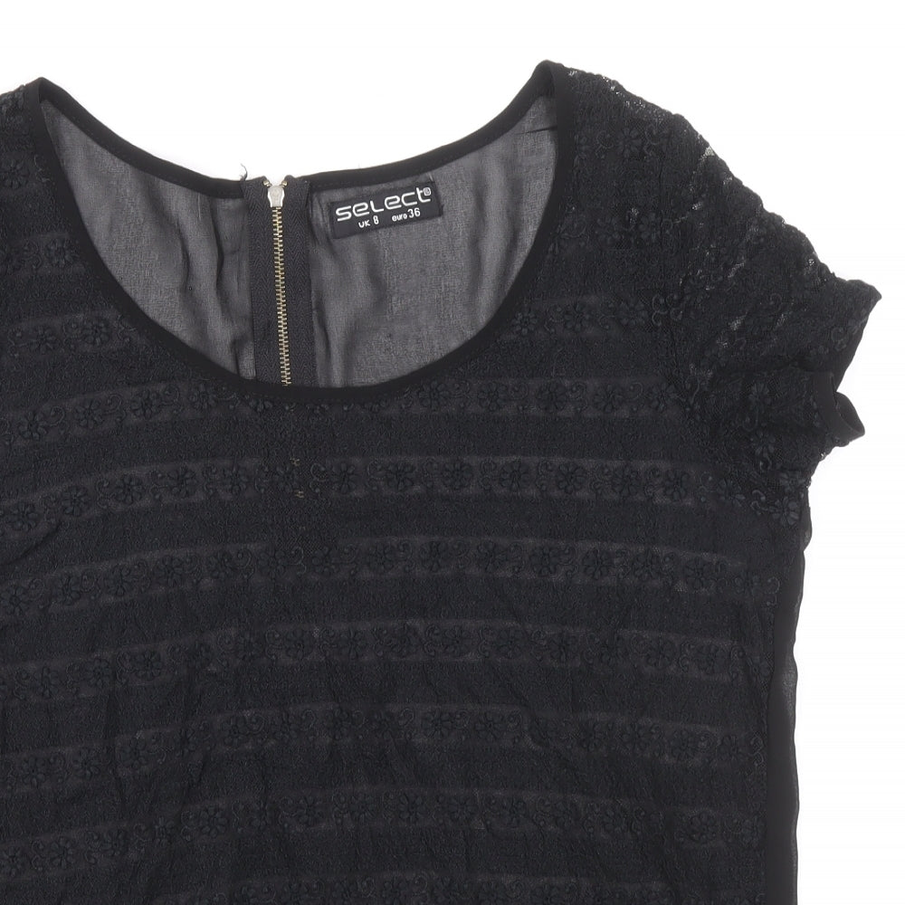 Select Womens Black Floral Polyester Basic Blouse Size 10 Scoop Neck