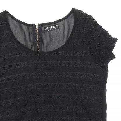 Select Womens Black Floral Polyester Basic Blouse Size 10 Scoop Neck