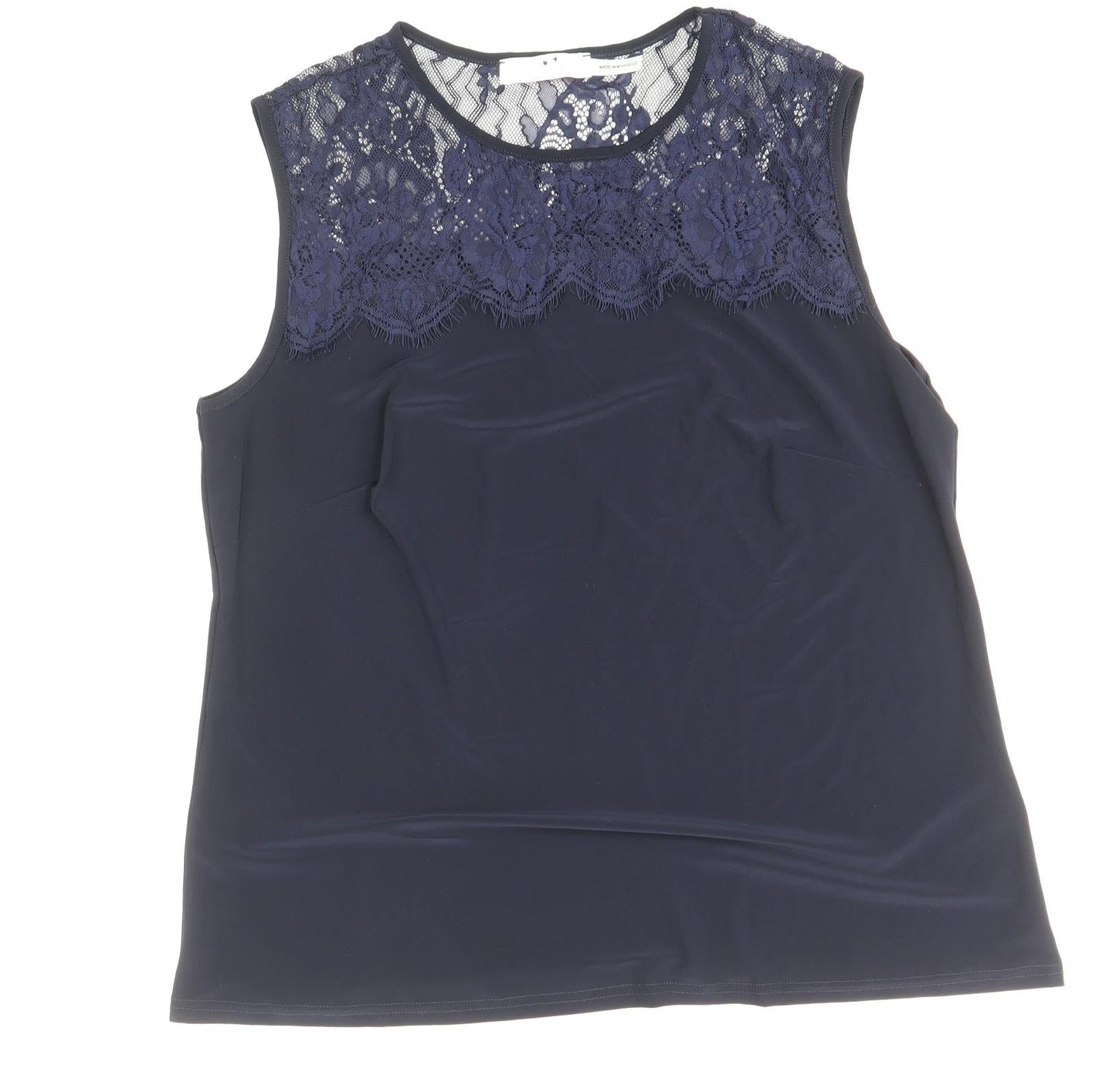 Julipa Womens Blue Floral Polyamide Basic Tank Size 16 Round Neck