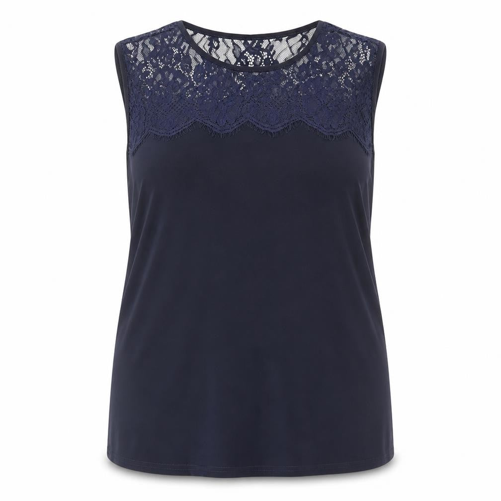 Julipa Womens Blue Floral Polyamide Basic Tank Size 16 Round Neck
