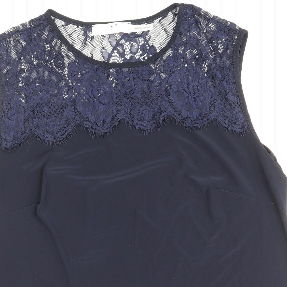 Julipa Womens Blue Floral Polyamide Basic Tank Size 16 Round Neck