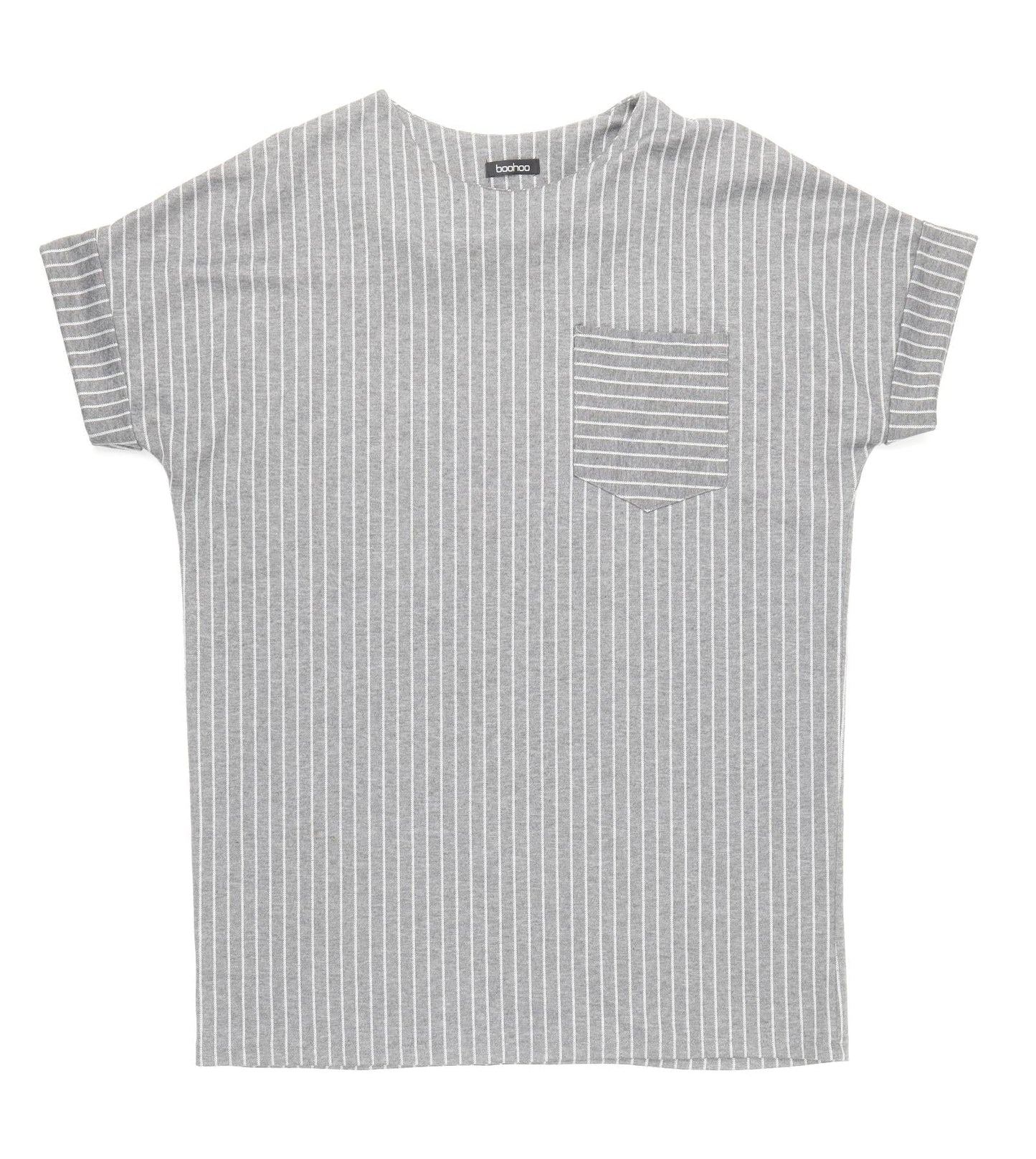 Boohoo Womens Grey Striped Polyester Shirt Dress Size 12 Round Neck Pullover