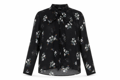 Marks & Spencer Womens Black Floral Polyester Basic Button-Up Size 6 V-Neck