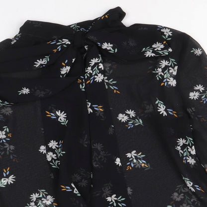 Marks & Spencer Womens Black Floral Polyester Basic Button-Up Size 6 V-Neck