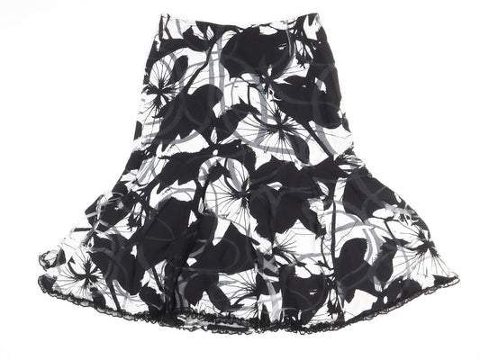 Preworn Womens Black Geometric Viscose A-Line Skirt Size 10 Zip