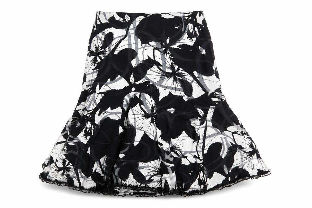 Preworn Womens Black Geometric Viscose A-Line Skirt Size 10 Zip