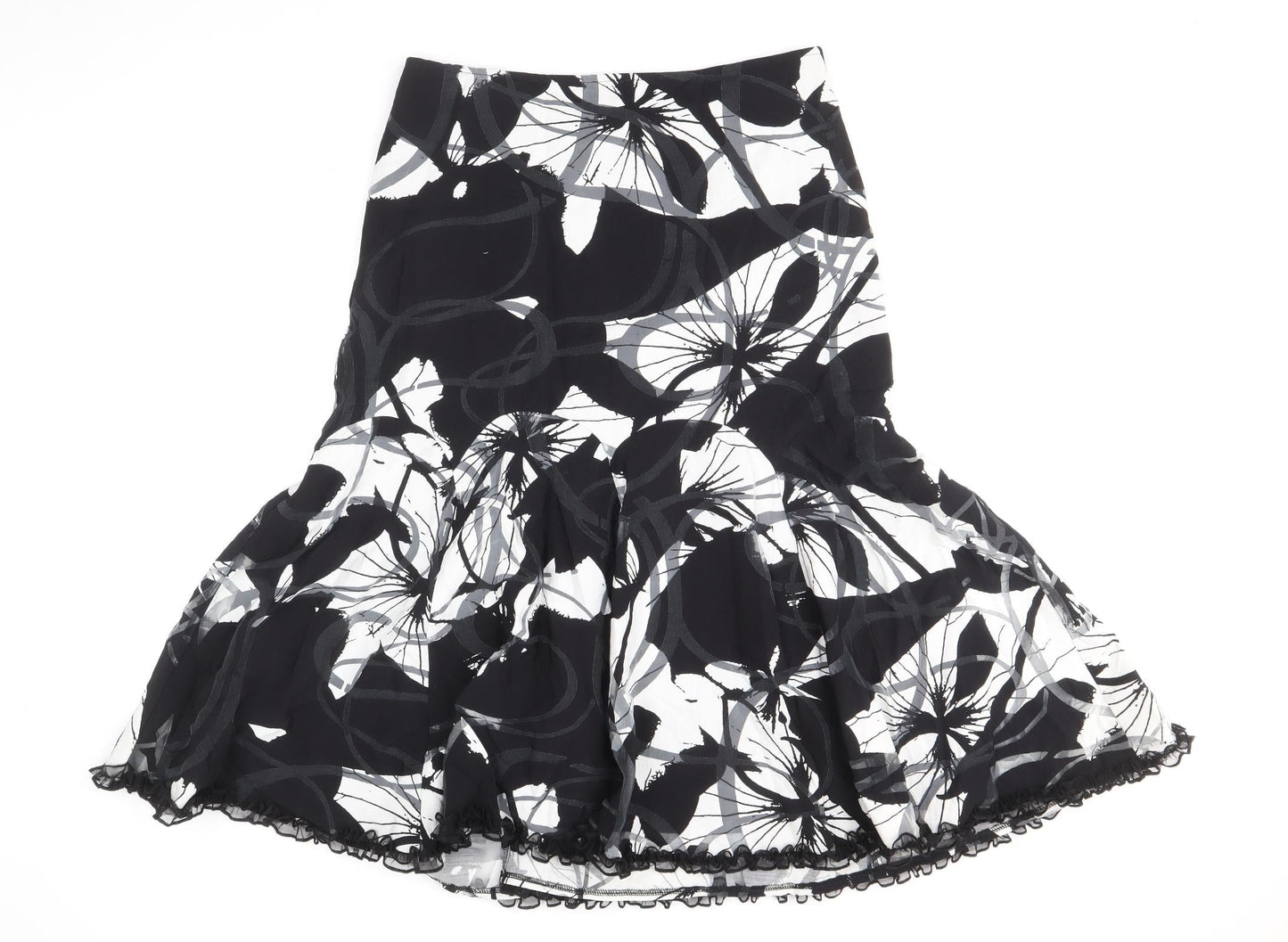 Preworn Womens Black Geometric Viscose A-Line Skirt Size 10 Zip