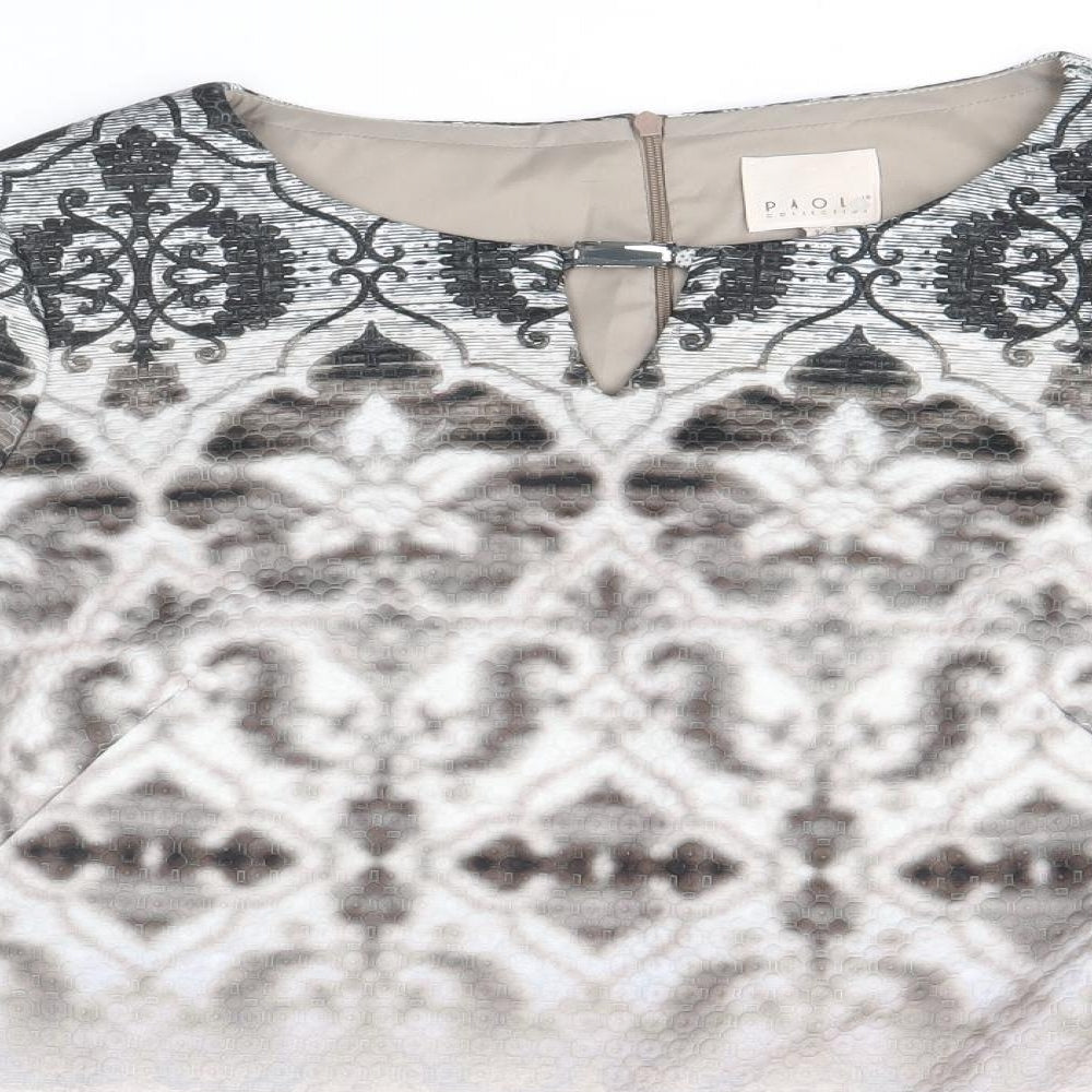 Paola Womens Grey Geometric Viscose Basic T-Shirt Size 12 Round Neck