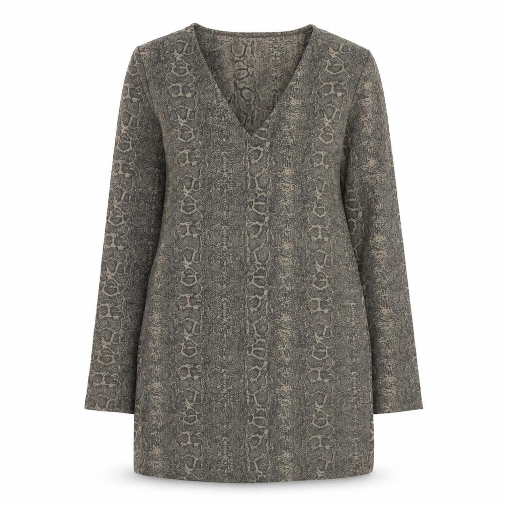 Zara Womens Grey Animal Print Polyester Mini Size S V-Neck Pullover - Snake Print