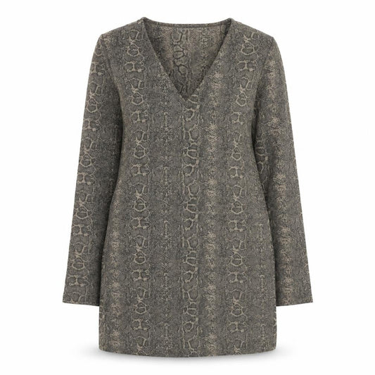 Zara Womens Grey Animal Print Polyester Mini Size S V-Neck Pullover - Snake Print