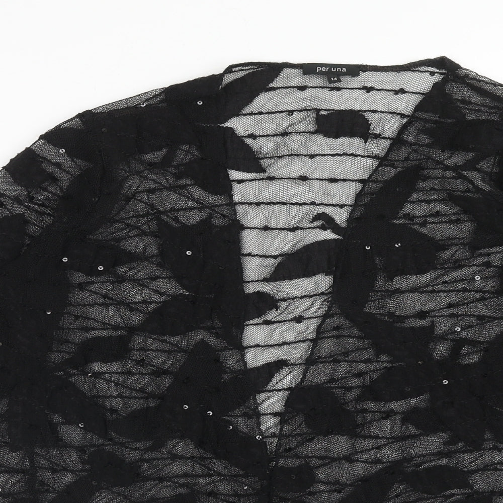 Per Una Womens Black V-Neck Polyamide Cardigan Jumper Size 14
