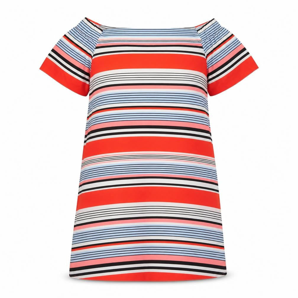 New Look Womens Red Striped Polyester A-Line Size 14 Off the Shoulder Pullover