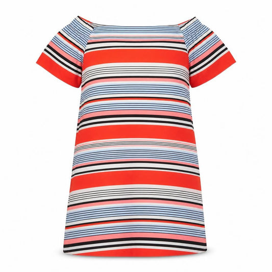 New Look Womens Red Striped Polyester A-Line Size 14 Off the Shoulder Pullover