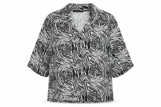 Lasula Womens Black Animal Print Polyester Basic Blouse Size 12 V-Neck - Zebra Pattern