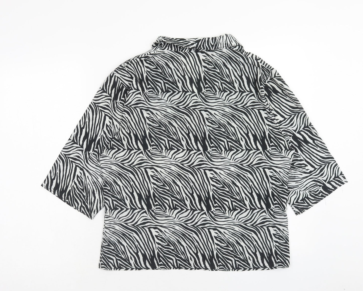 Lasula Womens Black Animal Print Polyester Basic Blouse Size 12 V-Neck - Zebra Pattern