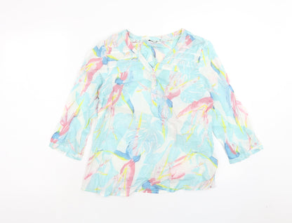 Dash Womens Blue Geometric Cotton Basic Blouse Size 10 V-Neck