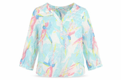 Dash Womens Blue Geometric Cotton Basic Blouse Size 10 V-Neck