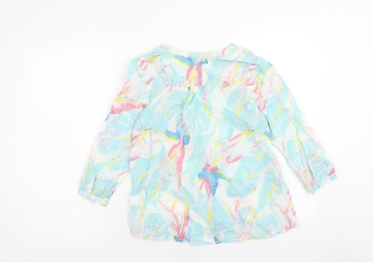 Dash Womens Blue Geometric Cotton Basic Blouse Size 10 V-Neck