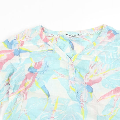 Dash Womens Blue Geometric Cotton Basic Blouse Size 10 V-Neck