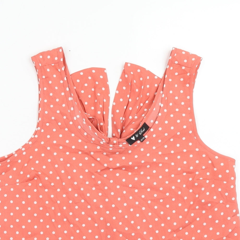 Love & Soul Womens Pink Polka Dot Polyester Basic Tank Size 10 Scoop Neck