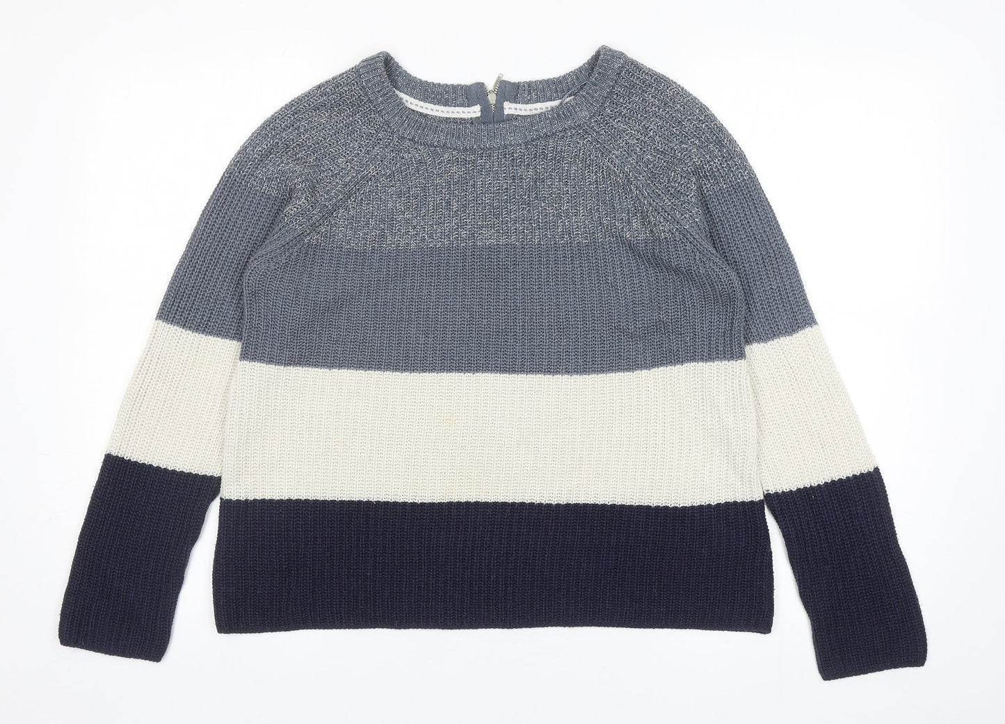 Papaya Womens Blue Scoop Neck Striped Acrylic Pullover Jumper Size S