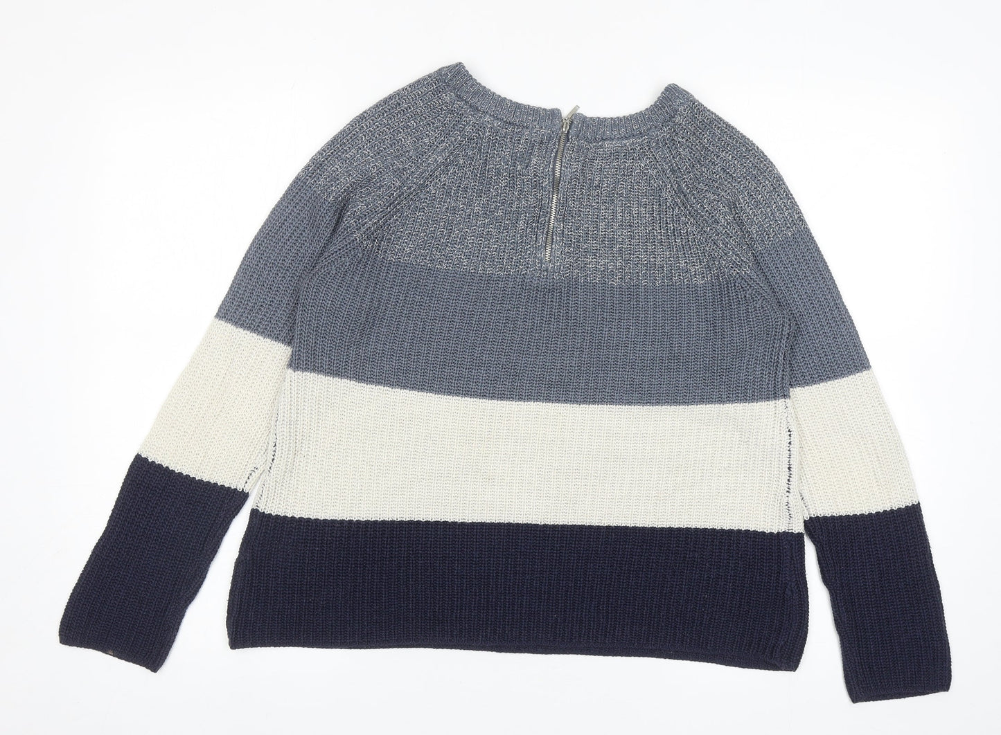 Papaya Womens Blue Scoop Neck Striped Acrylic Pullover Jumper Size S