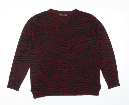 Marks and Spencer Womens Red Round Neck Animal Print Acrylic Pullover Jumper Size 14