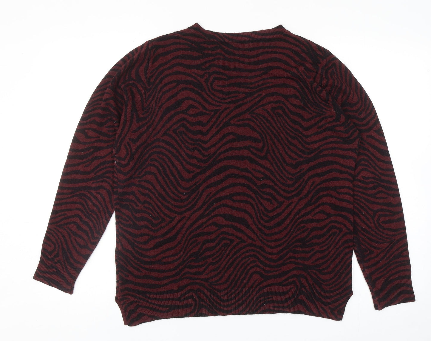 Marks and Spencer Womens Red Round Neck Animal Print Acrylic Pullover Jumper Size 14