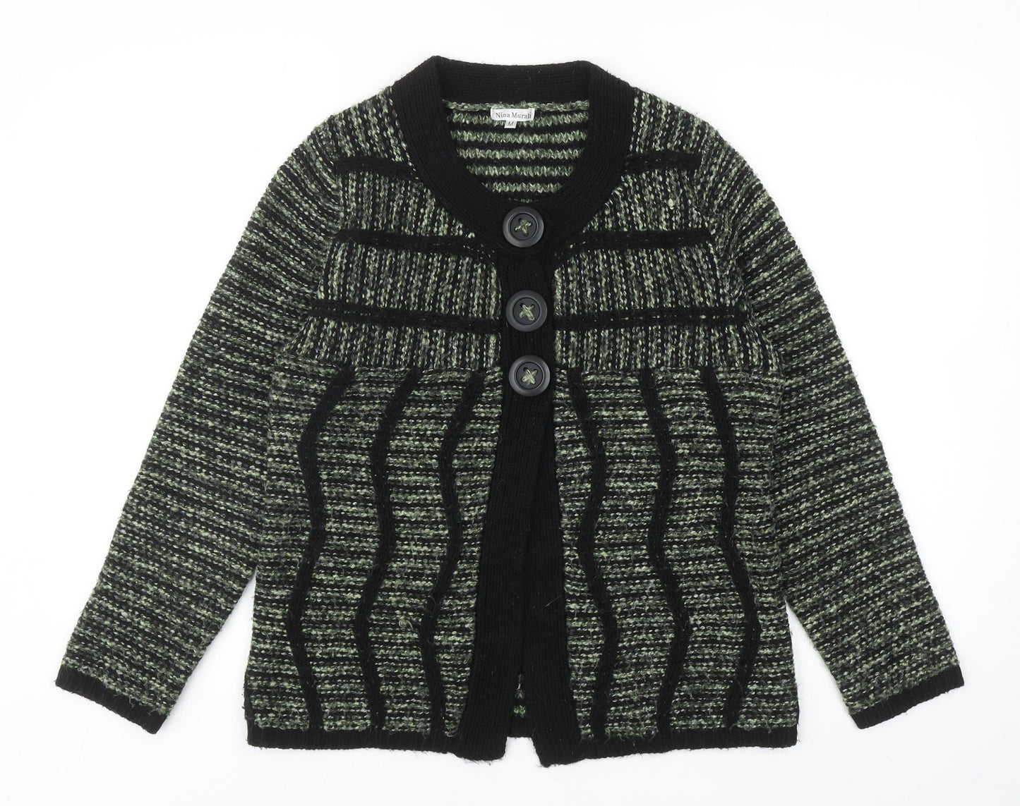 Nina Murati Womens Green Round Neck Acrylic Cardigan Jumper Size M