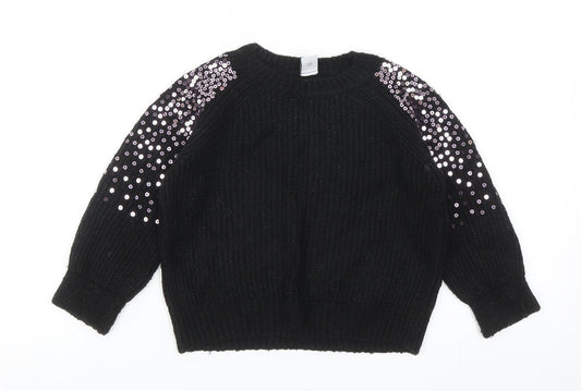 TU Girls Black Round Neck Acrylic Pullover Jumper Size 3XL Pullover