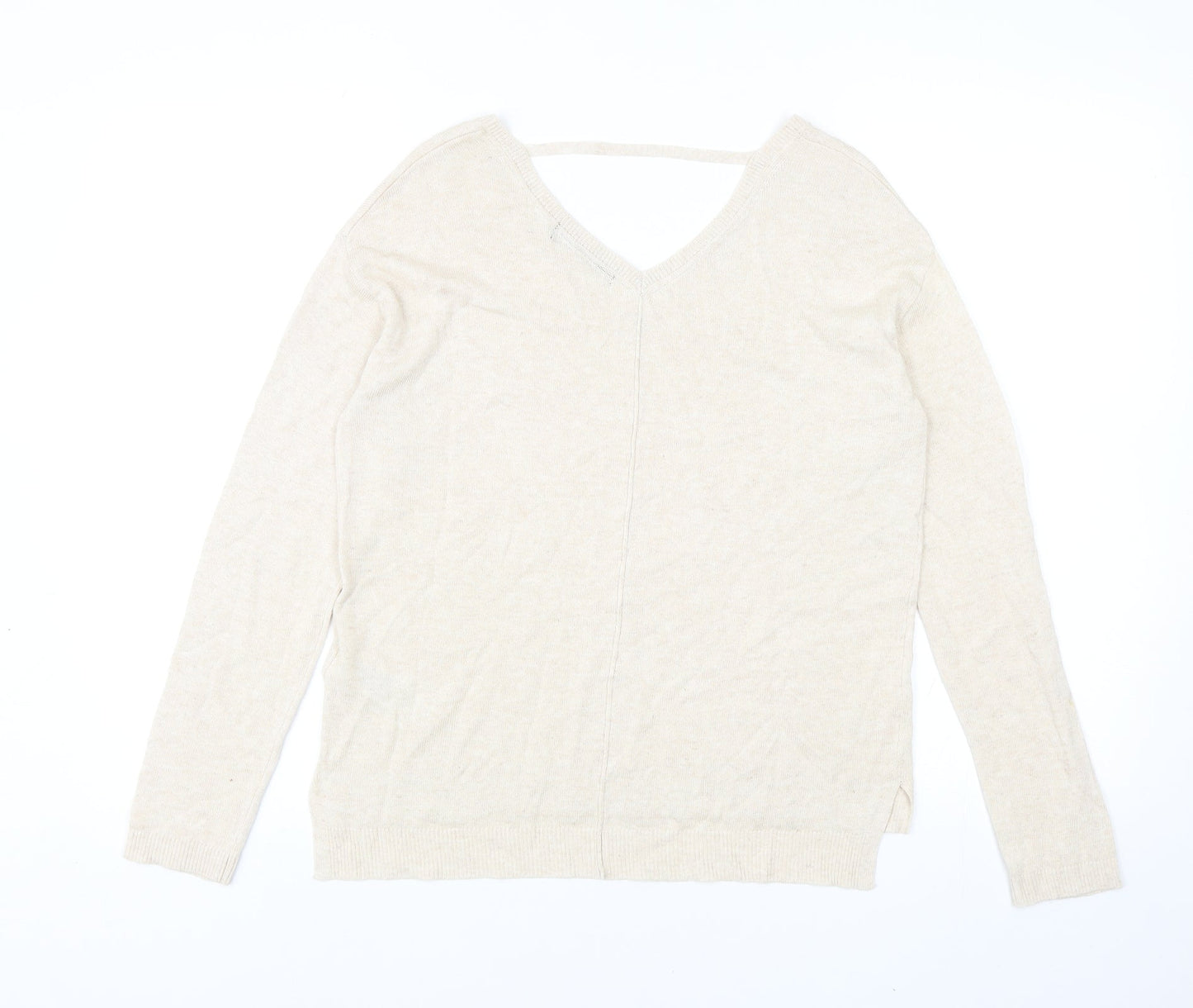 Marks and Spencer Womens Beige V-Neck Viscose Pullover Jumper Size 8