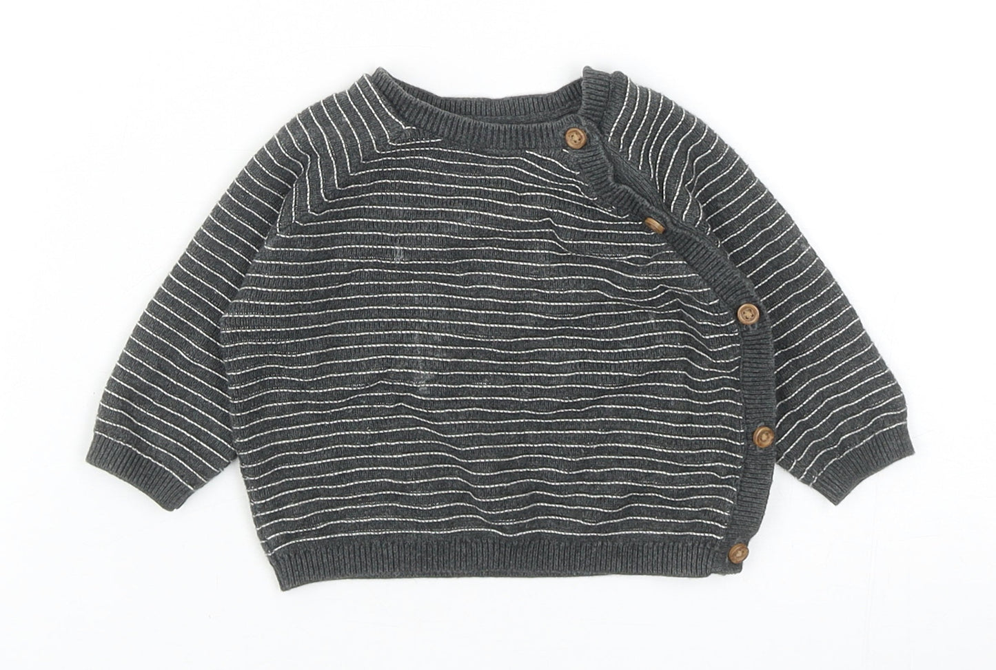 TU Baby Grey Striped Cotton Pullover Jumper Size 0-3 Months Button